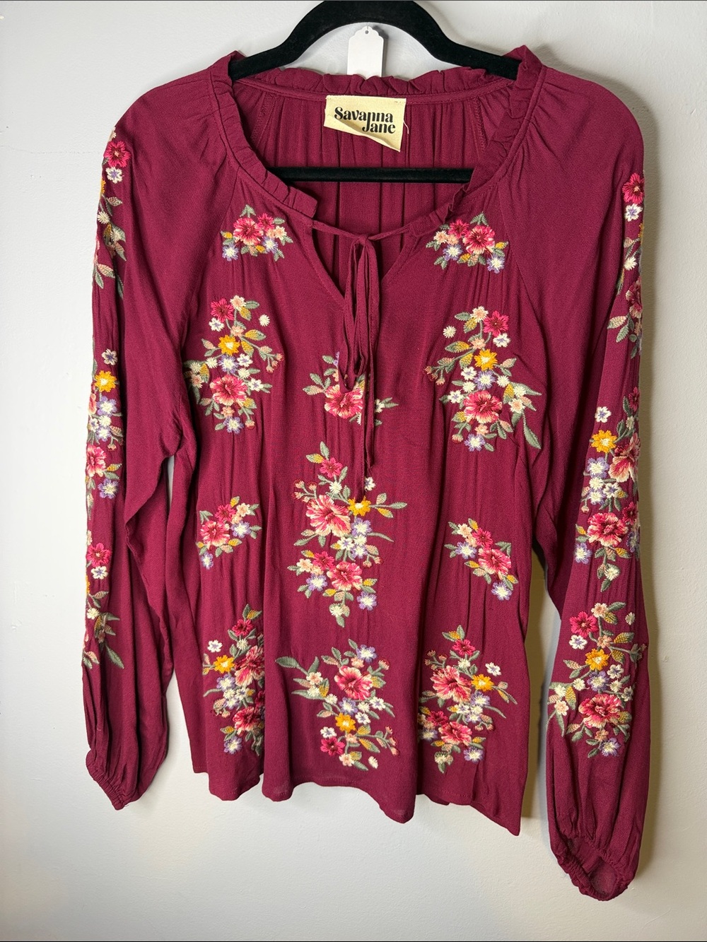 Savanna Jane Maroon Floral Tie-Neck Tunic
